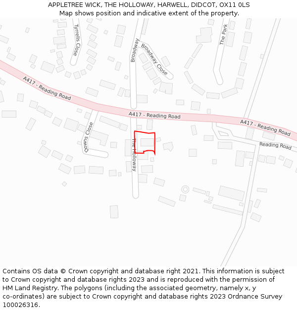 APPLETREE WICK, THE HOLLOWAY, HARWELL, DIDCOT, OX11 0LS: Location map and indicative extent of plot