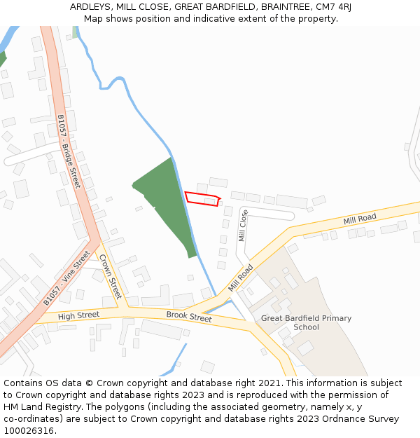 ARDLEYS, MILL CLOSE, GREAT BARDFIELD, BRAINTREE, CM7 4RJ: Location map and indicative extent of plot