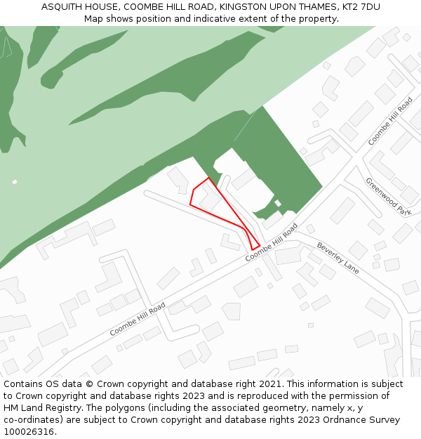 ASQUITH HOUSE, COOMBE HILL ROAD, KINGSTON UPON THAMES, KT2 7DU: Location map and indicative extent of plot