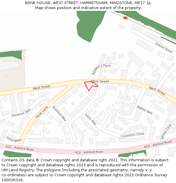 BANK HOUSE, WEST STREET, HARRIETSHAM, MAIDSTONE, ME17 1JL: Location map and indicative extent of plot