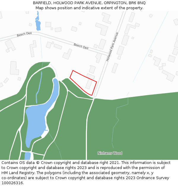 BARFIELD, HOLWOOD PARK AVENUE, ORPINGTON, BR6 8NQ: Location map and indicative extent of plot