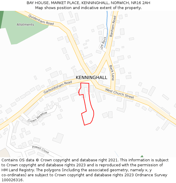 BAY HOUSE, MARKET PLACE, KENNINGHALL, NORWICH, NR16 2AH: Location map and indicative extent of plot