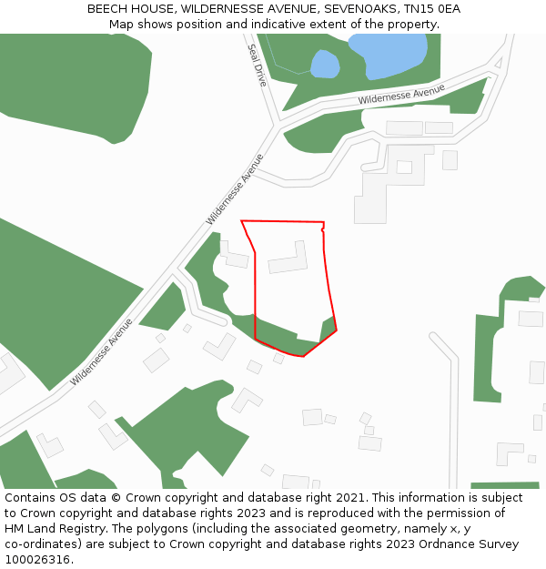 BEECH HOUSE, WILDERNESSE AVENUE, SEVENOAKS, TN15 0EA: Location map and indicative extent of plot