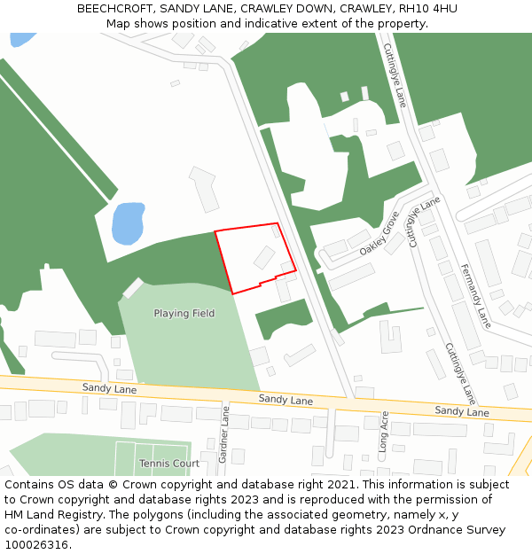 BEECHCROFT, SANDY LANE, CRAWLEY DOWN, CRAWLEY, RH10 4HU: Location map and indicative extent of plot