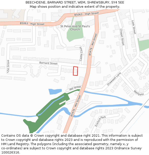 BEECHDENE, BARNARD STREET, WEM, SHREWSBURY, SY4 5EE: Location map and indicative extent of plot