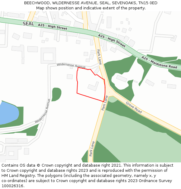 BEECHWOOD, WILDERNESSE AVENUE, SEAL, SEVENOAKS, TN15 0ED: Location map and indicative extent of plot