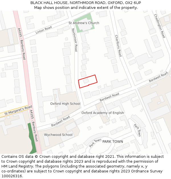 BLACK HALL HOUSE, NORTHMOOR ROAD, OXFORD, OX2 6UP: Location map and indicative extent of plot