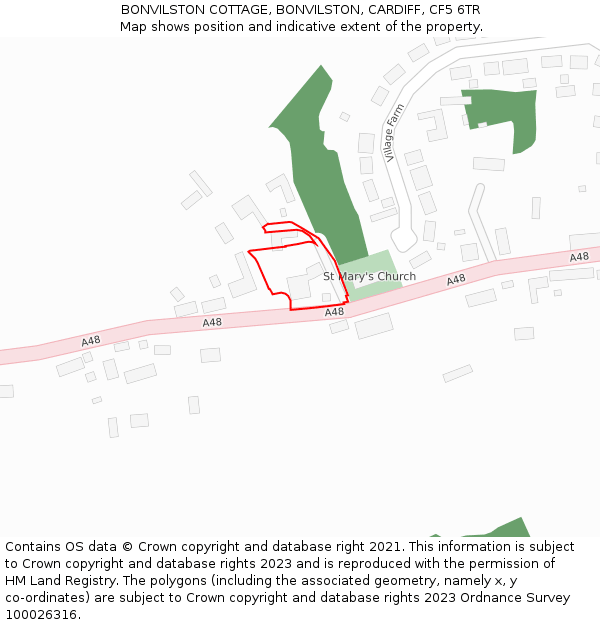 BONVILSTON COTTAGE, BONVILSTON, CARDIFF, CF5 6TR: Location map and indicative extent of plot