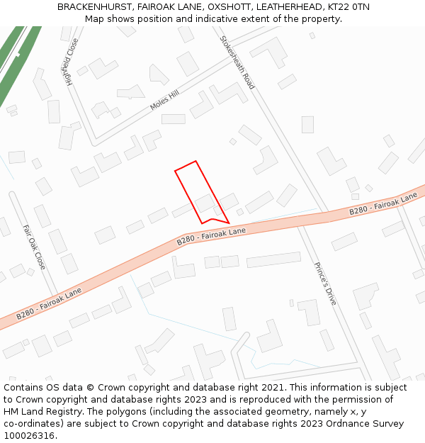 BRACKENHURST, FAIROAK LANE, OXSHOTT, LEATHERHEAD, KT22 0TN: Location map and indicative extent of plot