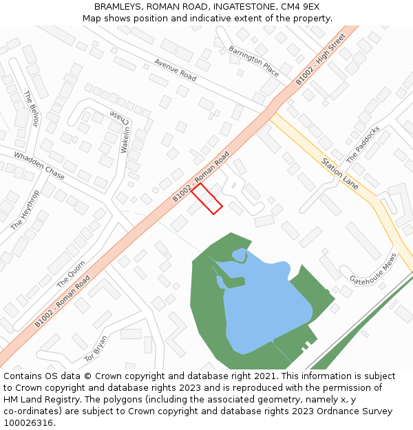 BRAMLEYS, ROMAN ROAD, INGATESTONE, CM4 9EX: Location map and indicative extent of plot