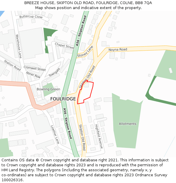 BREEZE HOUSE, SKIPTON OLD ROAD, FOULRIDGE, COLNE, BB8 7QA: Location map and indicative extent of plot