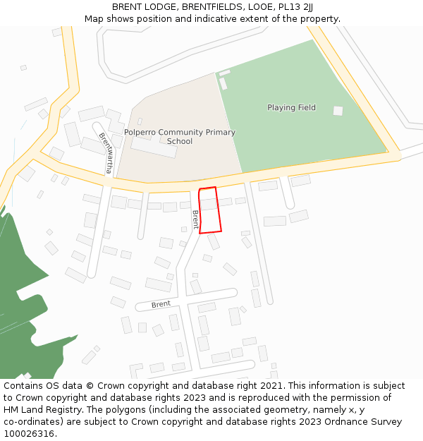 BRENT LODGE, BRENTFIELDS, LOOE, PL13 2JJ: Location map and indicative extent of plot