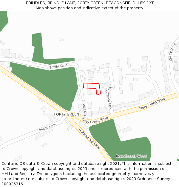 BRINDLES, BRINDLE LANE, FORTY GREEN, BEACONSFIELD, HP9 1XT: Location map and indicative extent of plot