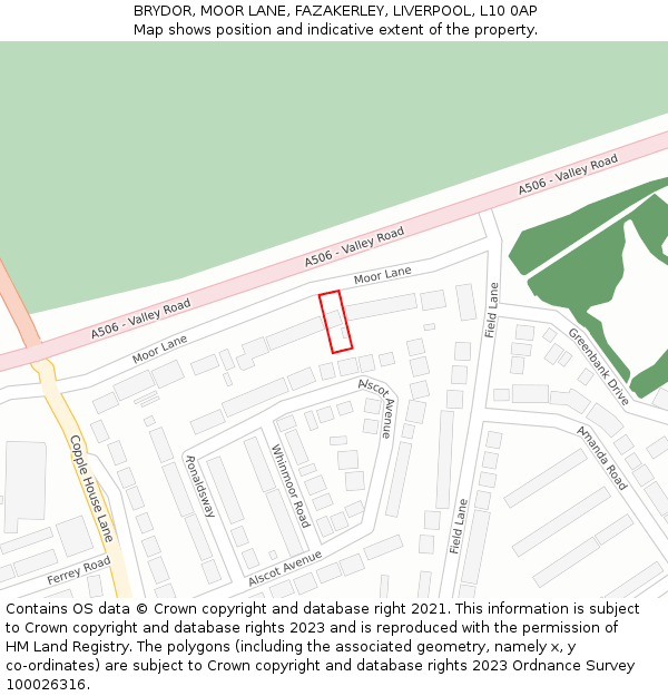 BRYDOR, MOOR LANE, FAZAKERLEY, LIVERPOOL, L10 0AP: Location map and indicative extent of plot