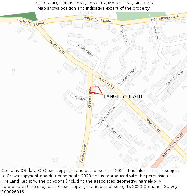 BUCKLAND, GREEN LANE, LANGLEY, MAIDSTONE, ME17 3JS: Location map and indicative extent of plot