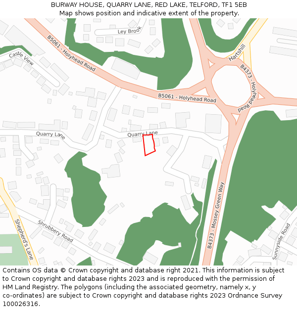 BURWAY HOUSE, QUARRY LANE, RED LAKE, TELFORD, TF1 5EB: Location map and indicative extent of plot