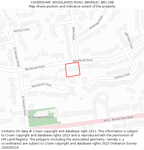 CAVERSHAM, WOODLANDS ROAD, BROMLEY, BR1 2AE: Location map and indicative extent of plot