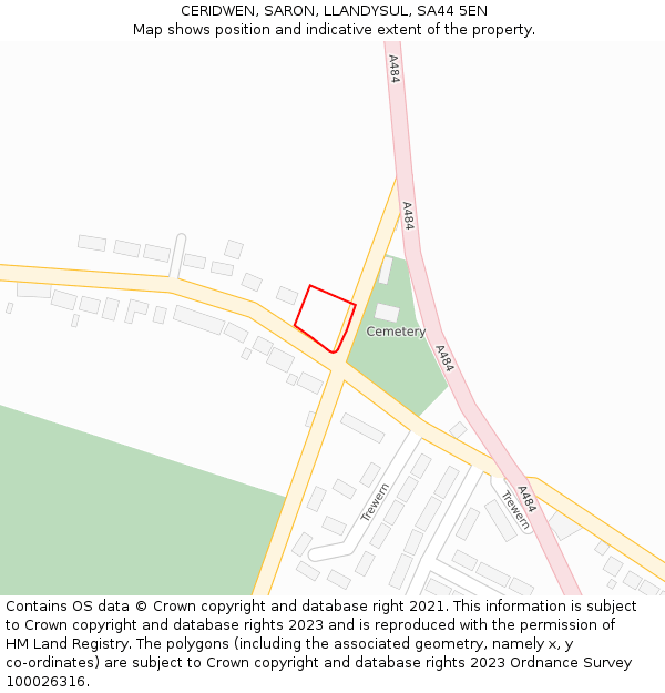 CERIDWEN, SARON, LLANDYSUL, SA44 5EN: Location map and indicative extent of plot