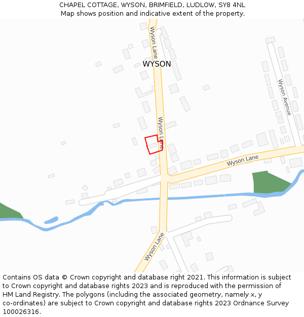 CHAPEL COTTAGE, WYSON, BRIMFIELD, LUDLOW, SY8 4NL: Location map and indicative extent of plot