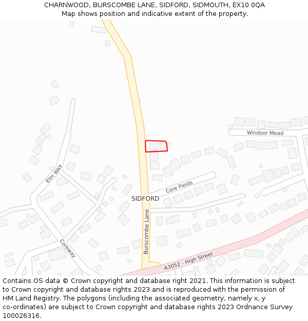 CHARNWOOD, BURSCOMBE LANE, SIDFORD, SIDMOUTH, EX10 0QA: Location map and indicative extent of plot