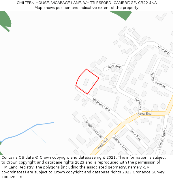 CHILTERN HOUSE, VICARAGE LANE, WHITTLESFORD, CAMBRIDGE, CB22 4NA: Location map and indicative extent of plot