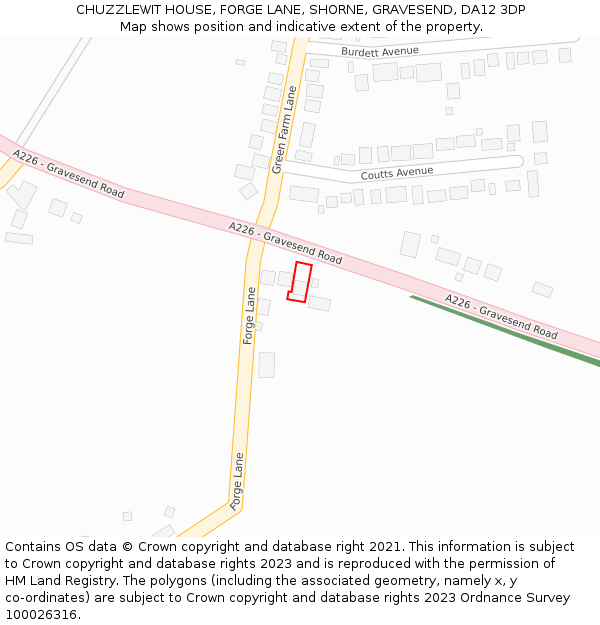 CHUZZLEWIT HOUSE, FORGE LANE, SHORNE, GRAVESEND, DA12 3DP: Location map and indicative extent of plot