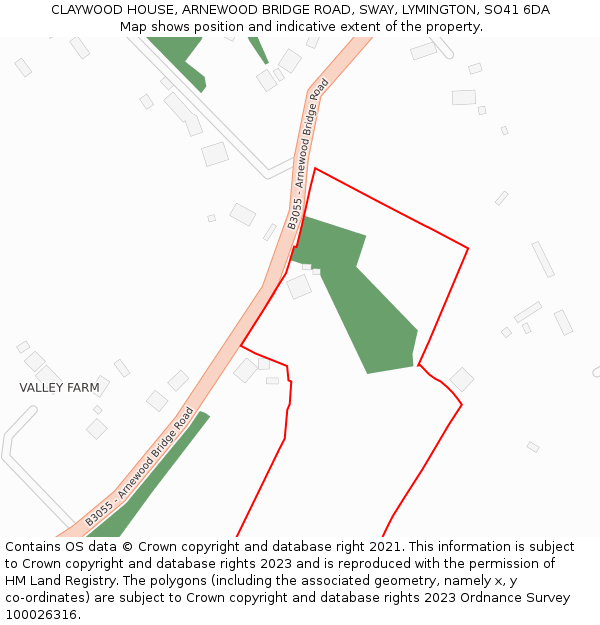 CLAYWOOD HOUSE, ARNEWOOD BRIDGE ROAD, SWAY, LYMINGTON, SO41 6DA: Location map and indicative extent of plot