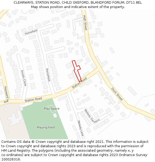 CLEARWAYS, STATION ROAD, CHILD OKEFORD, BLANDFORD FORUM, DT11 8EL: Location map and indicative extent of plot