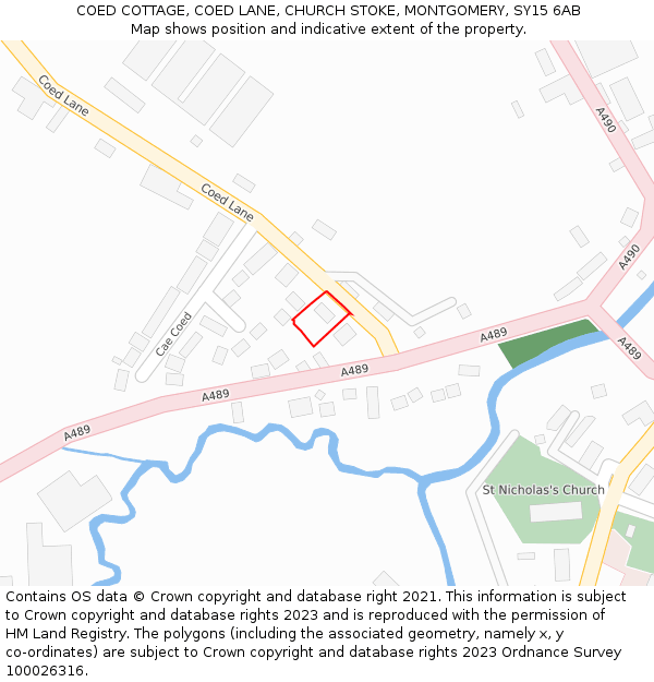 COED COTTAGE, COED LANE, CHURCH STOKE, MONTGOMERY, SY15 6AB: Location map and indicative extent of plot