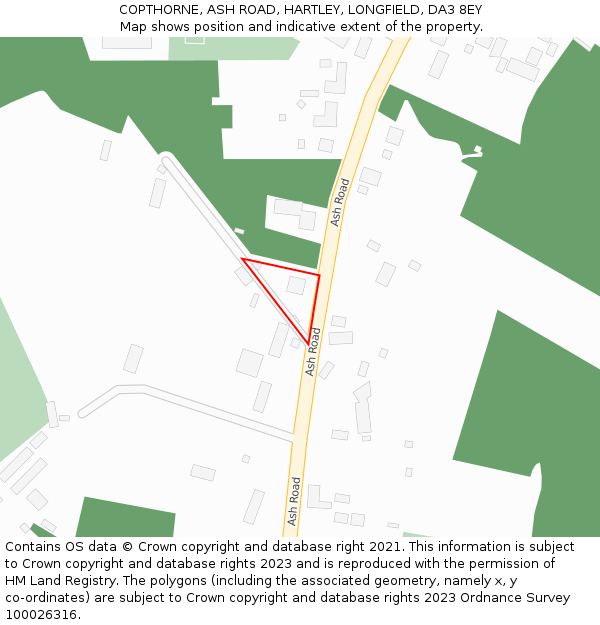 COPTHORNE, ASH ROAD, HARTLEY, LONGFIELD, DA3 8EY: Location map and indicative extent of plot