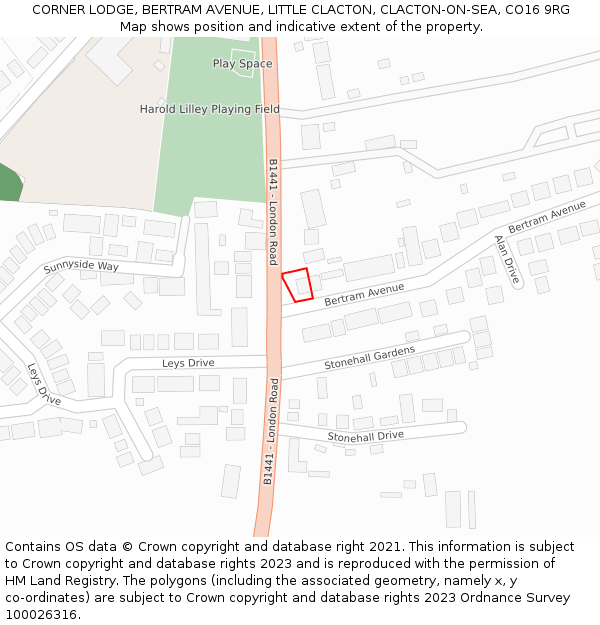 CORNER LODGE, BERTRAM AVENUE, LITTLE CLACTON, CLACTON-ON-SEA, CO16 9RG: Location map and indicative extent of plot