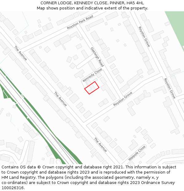 CORNER LODGE, KENNEDY CLOSE, PINNER, HA5 4HL: Location map and indicative extent of plot