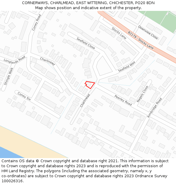 CORNERWAYS, CHARLMEAD, EAST WITTERING, CHICHESTER, PO20 8DN: Location map and indicative extent of plot