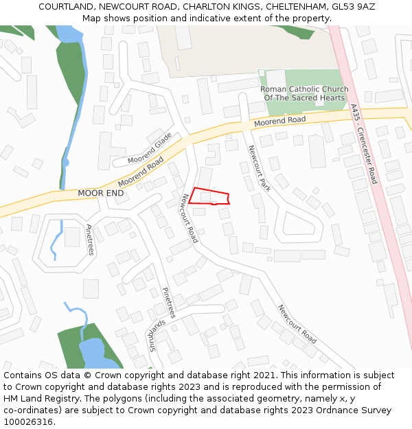 COURTLAND, NEWCOURT ROAD, CHARLTON KINGS, CHELTENHAM, GL53 9AZ: Location map and indicative extent of plot