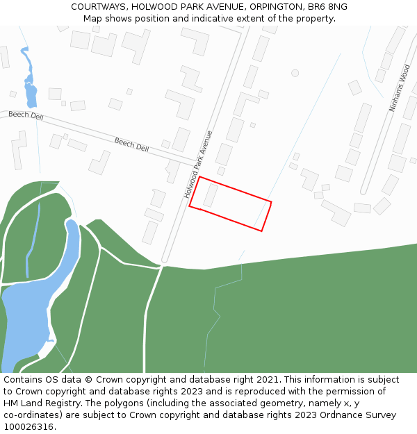 COURTWAYS, HOLWOOD PARK AVENUE, ORPINGTON, BR6 8NG: Location map and indicative extent of plot