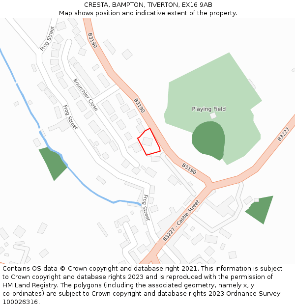 CRESTA, BAMPTON, TIVERTON, EX16 9AB: Location map and indicative extent of plot