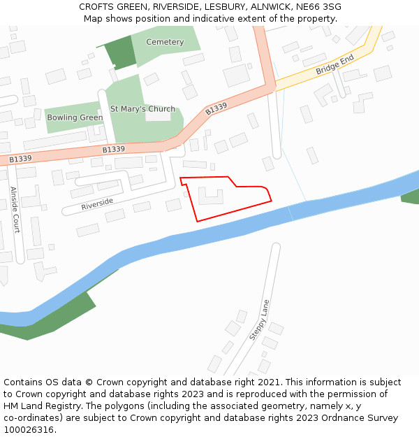 CROFTS GREEN, RIVERSIDE, LESBURY, ALNWICK, NE66 3SG: Location map and indicative extent of plot