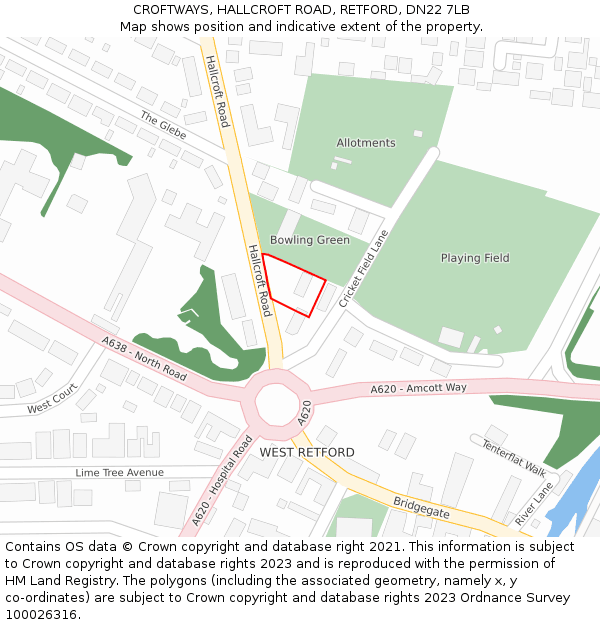 CROFTWAYS, HALLCROFT ROAD, RETFORD, DN22 7LB: Location map and indicative extent of plot