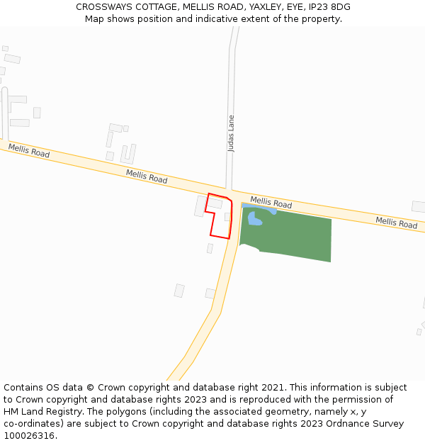 CROSSWAYS COTTAGE, MELLIS ROAD, YAXLEY, EYE, IP23 8DG: Location map and indicative extent of plot