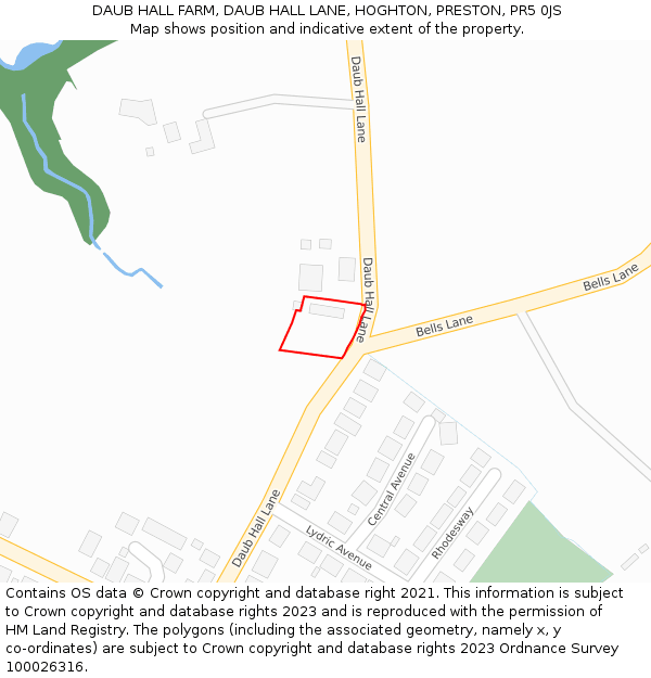 DAUB HALL FARM, DAUB HALL LANE, HOGHTON, PRESTON, PR5 0JS: Location map and indicative extent of plot