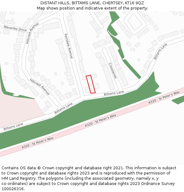 DISTANT HILLS, BITTAMS LANE, CHERTSEY, KT16 9QZ: Location map and indicative extent of plot