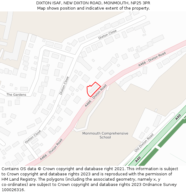 DIXTON ISAF, NEW DIXTON ROAD, MONMOUTH, NP25 3PR: Location map and indicative extent of plot