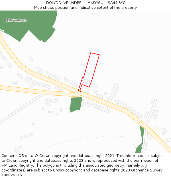 DOLYDD, VELINDRE, LLANDYSUL, SA44 5YG: Location map and indicative extent of plot