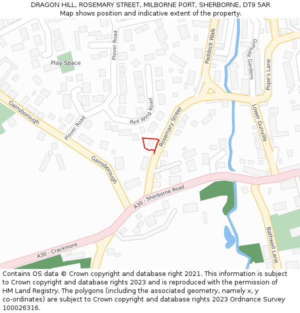 DRAGON HILL, ROSEMARY STREET, MILBORNE PORT, SHERBORNE, DT9 5AR: Location map and indicative extent of plot