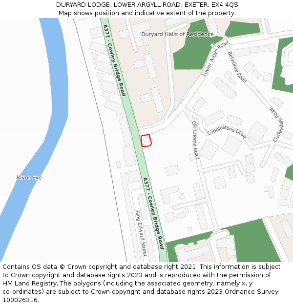 DURYARD LODGE, LOWER ARGYLL ROAD, EXETER, EX4 4QS: Location map and indicative extent of plot