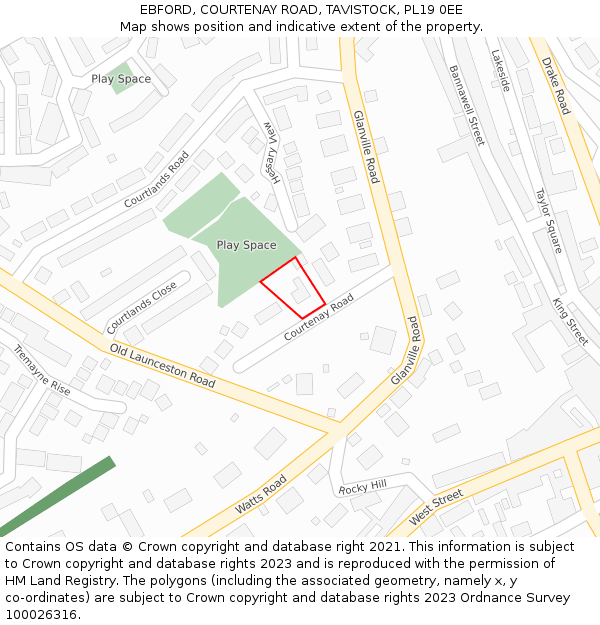 EBFORD, COURTENAY ROAD, TAVISTOCK, PL19 0EE: Location map and indicative extent of plot