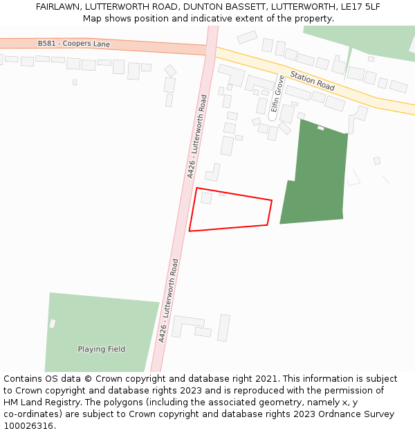 FAIRLAWN, LUTTERWORTH ROAD, DUNTON BASSETT, LUTTERWORTH, LE17 5LF: Location map and indicative extent of plot