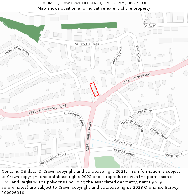 FAIRMILE, HAWKSWOOD ROAD, HAILSHAM, BN27 1UG: Location map and indicative extent of plot