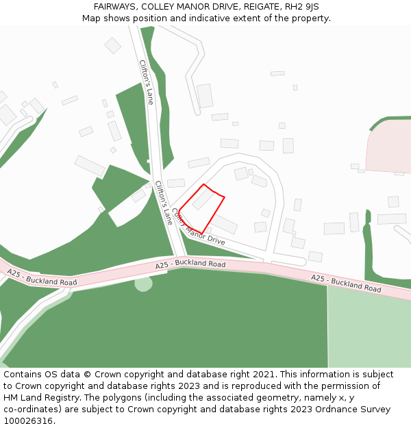 FAIRWAYS, COLLEY MANOR DRIVE, REIGATE, RH2 9JS: Location map and indicative extent of plot