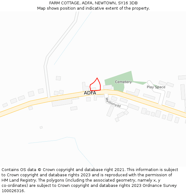 FARM COTTAGE, ADFA, NEWTOWN, SY16 3DB: Location map and indicative extent of plot